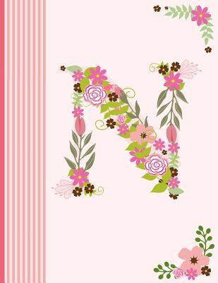[5358a] %Read% %Online@ N: Monogram Initial N Notebook for Women, Girls and School, Pink Floral Alphabet 8.5 X 11 -  %e.P.u.b@
